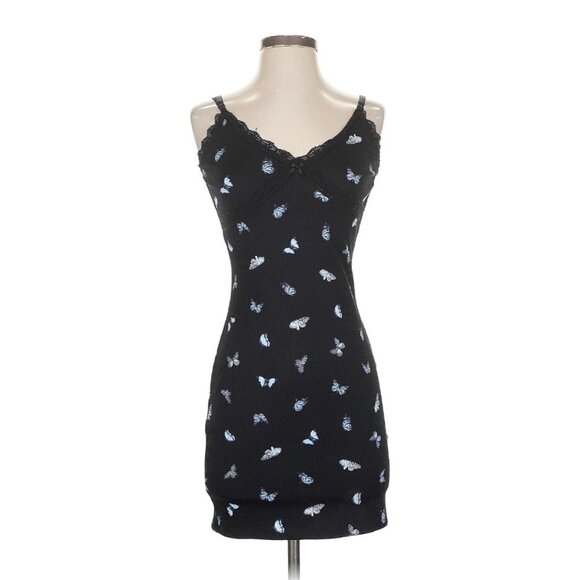 Divided X H&M Black Coquette Ribbed Butterfly Mini Dress Y2K Revive Grunge S - Picture 3 of 14